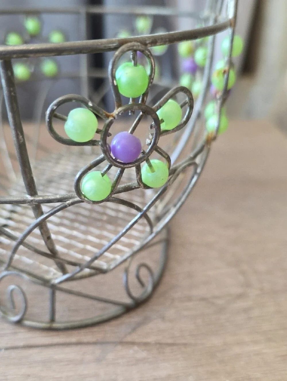 Decorative Floral Wire Basket with Green & Purple Accents